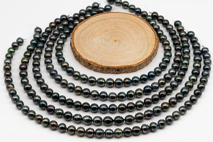 9-10mm Tahitian Pearl in Full Strand, Natural Colors with High Luster, Temporarily Strung Black Pearls for Jewelry Making, SKU # 3053TH