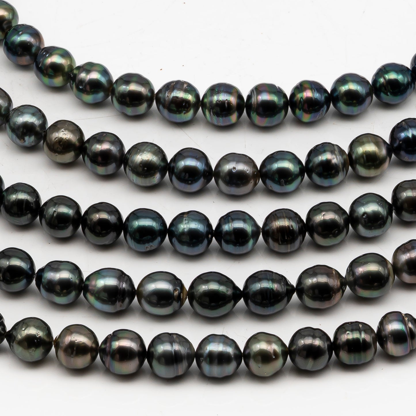 9-10mm Tahitian Pearl in Full Strand, Natural Colors with High Luster, Temporarily Strung Black Pearls for Jewelry Making, SKU # 3053TH