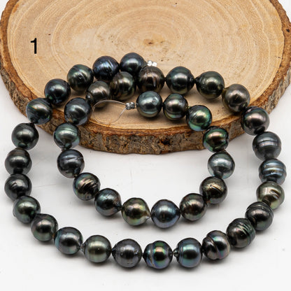 9-10mm Tahitian Pearl in Full Strand, Natural Colors with High Luster, Temporarily Strung Black Pearls for Jewelry Making, SKU # 3053TH