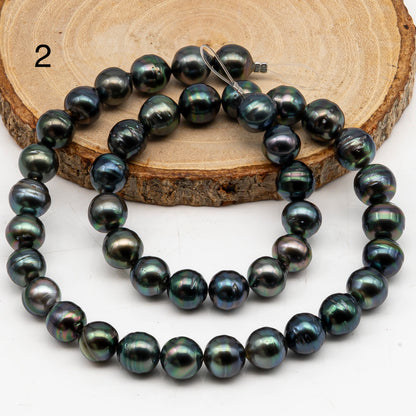 9-10mm Tahitian Pearl in Full Strand, Natural Colors with High Luster, Temporarily Strung Black Pearls for Jewelry Making, SKU # 3053TH