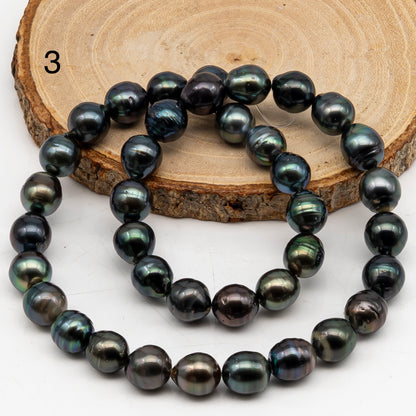 9-10mm Tahitian Pearl in Full Strand, Natural Colors with High Luster, Temporarily Strung Black Pearls for Jewelry Making, SKU # 3053TH