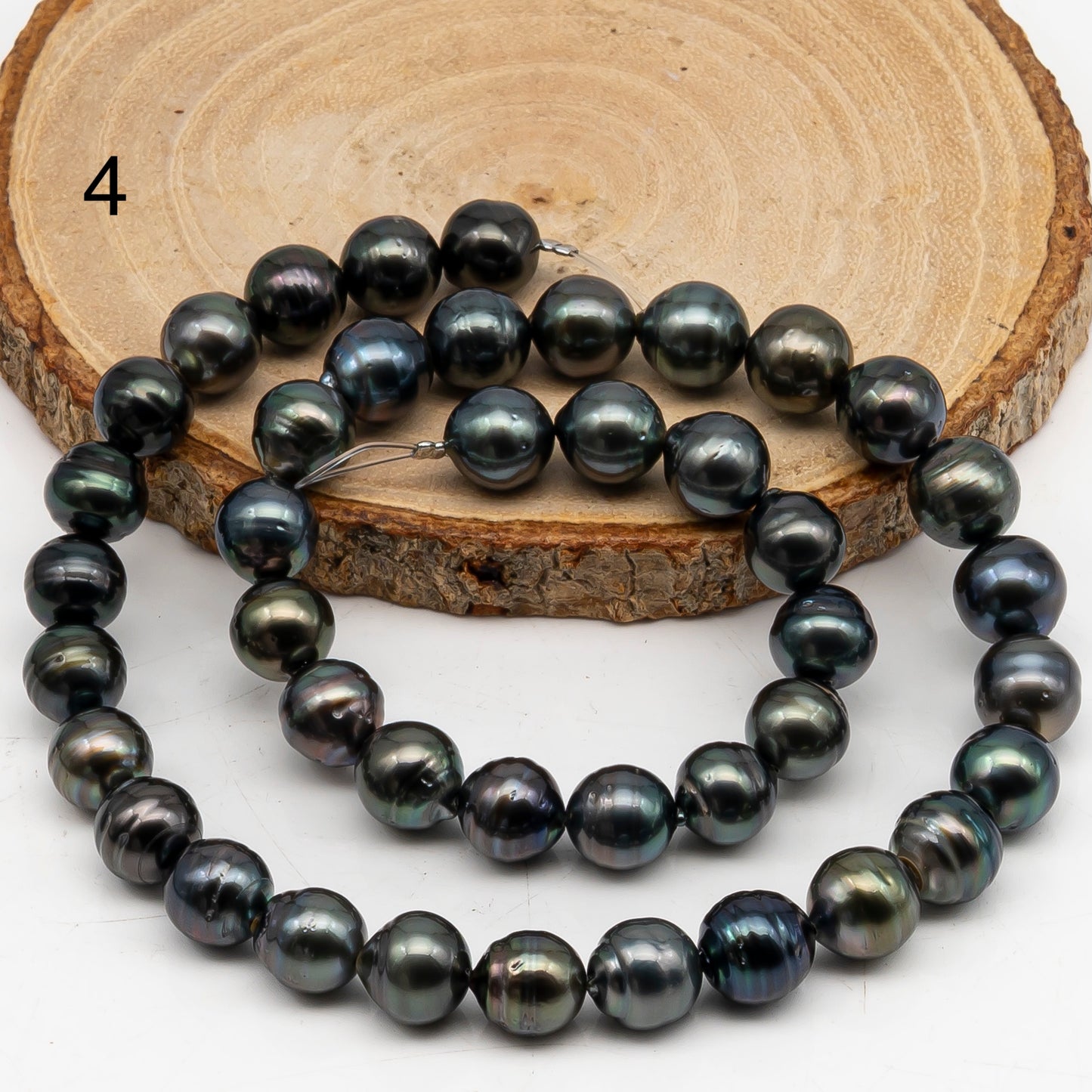 9-10mm Tahitian Pearl in Full Strand, Natural Colors with High Luster, Temporarily Strung Black Pearls for Jewelry Making, SKU # 3053TH