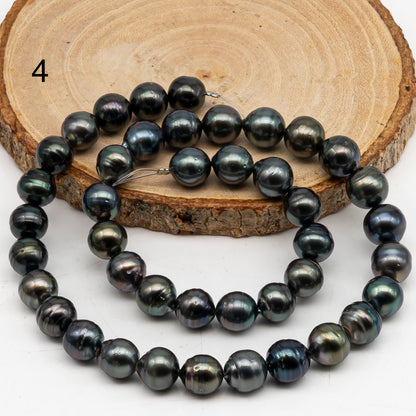 9-10mm Tahitian Pearl in Full Strand, Natural Colors with High Luster, Temporarily Strung Black Pearls for Jewelry Making, SKU # 3053TH