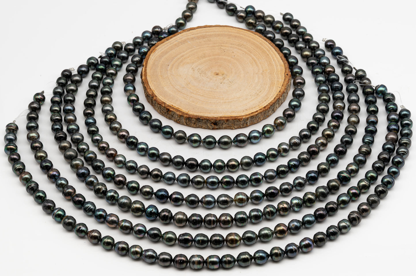 8-9mm Tahitian Pearl in Full Strand, Natural Colors with High Luster, Temporarily Strung Black Pearls for Jewelry Making, SKU # 3054TH