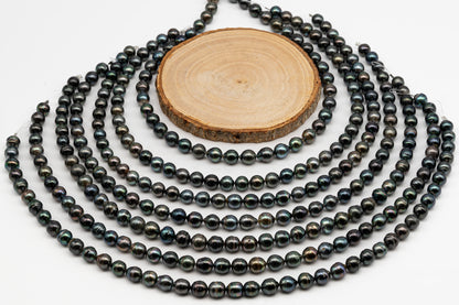 8-9mm Tahitian Pearl in Full Strand, Natural Colors with High Luster, Temporarily Strung Black Pearls for Jewelry Making, SKU # 3054TH