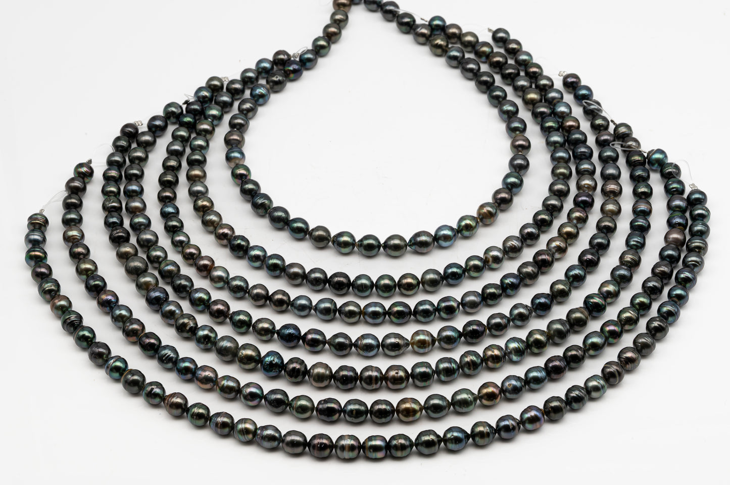 8-9mm Tahitian Pearl in Full Strand, Natural Colors with High Luster, Temporarily Strung Black Pearls for Jewelry Making, SKU # 3054TH