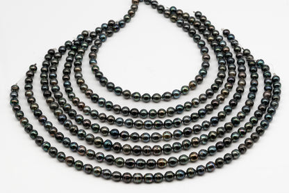 8-9mm Tahitian Pearl in Full Strand, Natural Colors with High Luster, Temporarily Strung Black Pearls for Jewelry Making, SKU # 3054TH