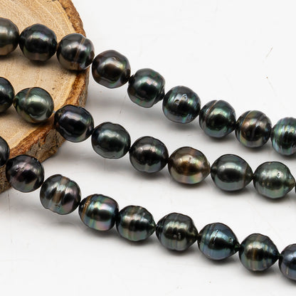 8-9mm Tahitian Pearl in Full Strand, Natural Colors with High Luster, Temporarily Strung Black Pearls for Jewelry Making, SKU # 3054TH