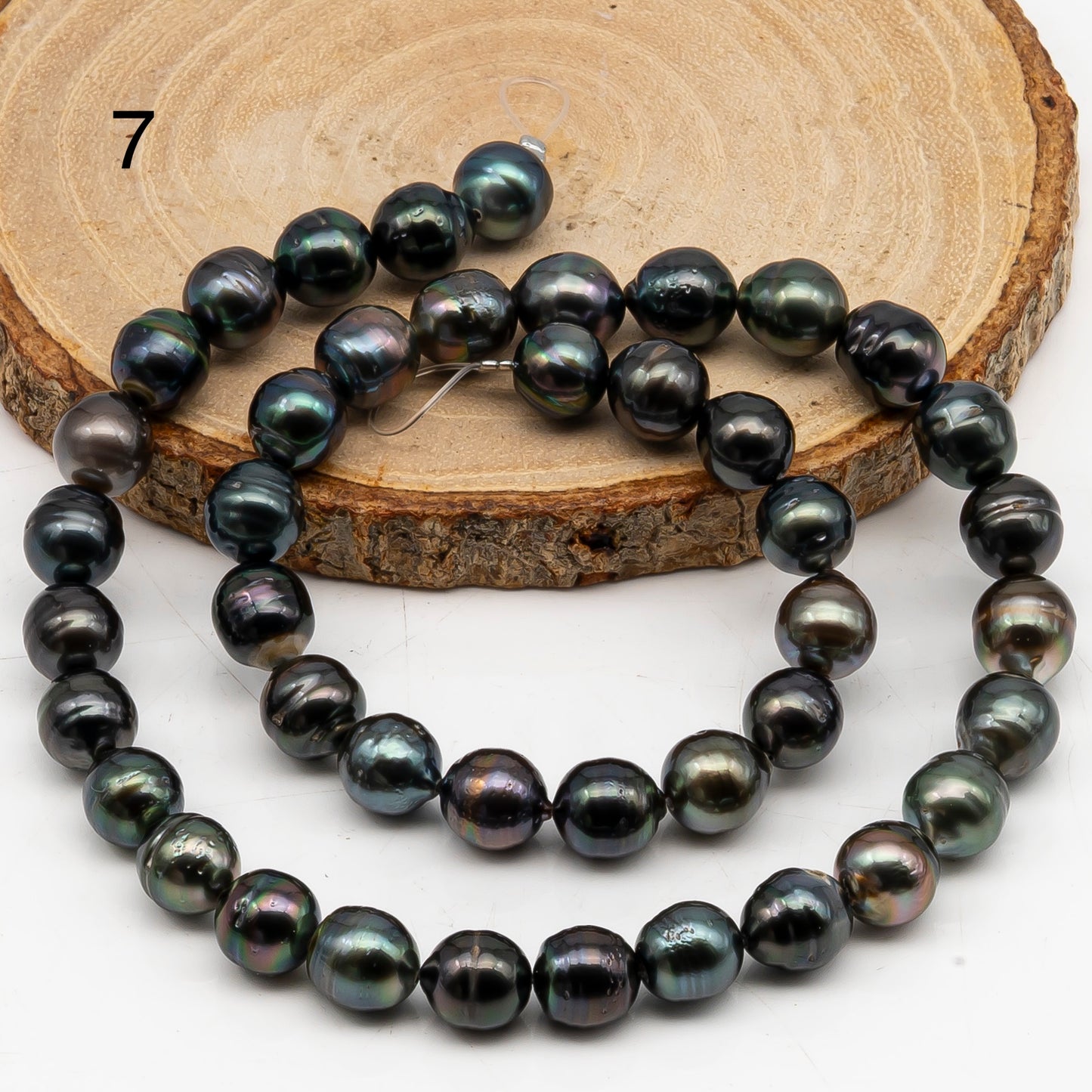 8-9mm Tahitian Pearl in Full Strand, Natural Colors with High Luster, Temporarily Strung Black Pearls for Jewelry Making, SKU # 3054TH