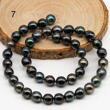 8-9mm Tahitian Pearl in Full Strand, Natural Colors with High Luster, Temporarily Strung Black Pearls for Jewelry Making, SKU # 3054TH