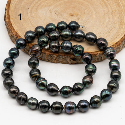 8-9mm Tahitian Pearl in Full Strand, Natural Colors with High Luster, Temporarily Strung Black Pearls for Jewelry Making, SKU # 3054TH