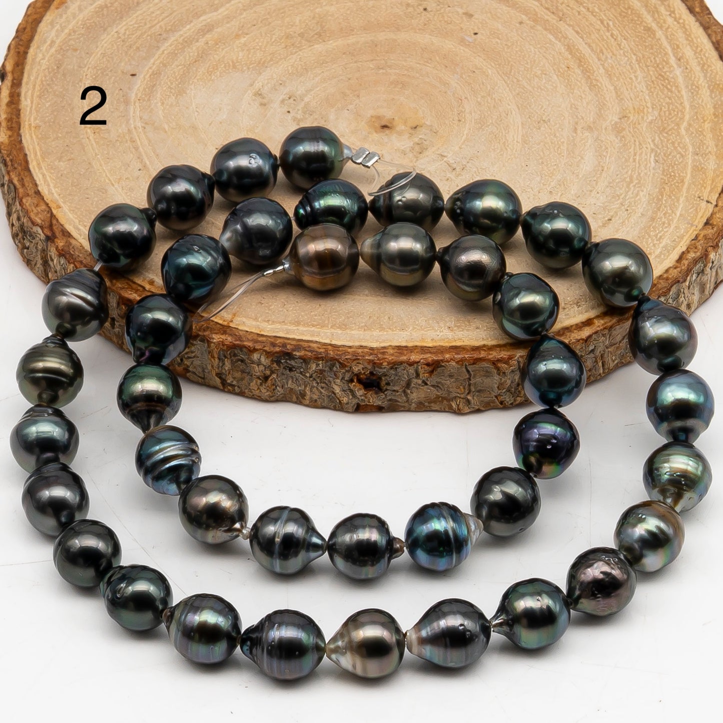 8-9mm Tahitian Pearl in Full Strand, Natural Colors with High Luster, Temporarily Strung Black Pearls for Jewelry Making, SKU # 3054TH