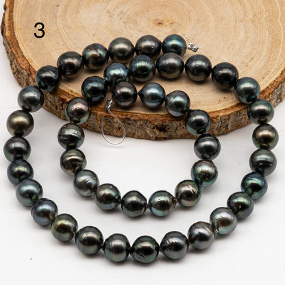8-9mm Tahitian Pearl in Full Strand, Natural Colors with High Luster, Temporarily Strung Black Pearls for Jewelry Making, SKU # 3054TH