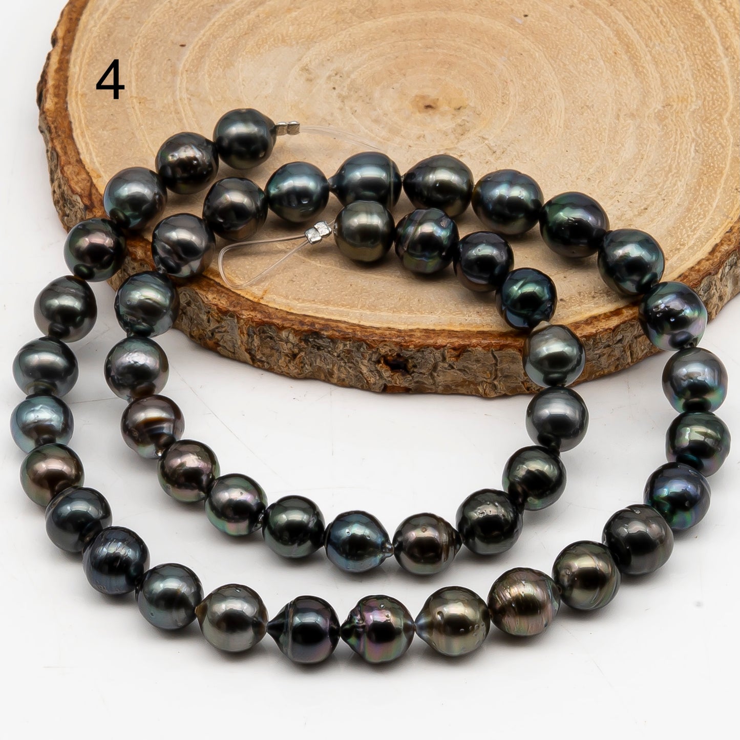 8-9mm Tahitian Pearl in Full Strand, Natural Colors with High Luster, Temporarily Strung Black Pearls for Jewelry Making, SKU # 3054TH