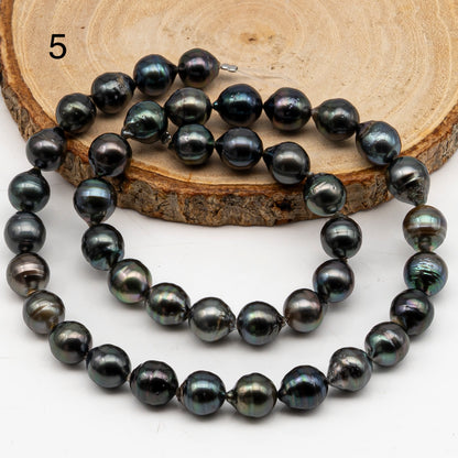 8-9mm Tahitian Pearl in Full Strand, Natural Colors with High Luster, Temporarily Strung Black Pearls for Jewelry Making, SKU # 3054TH