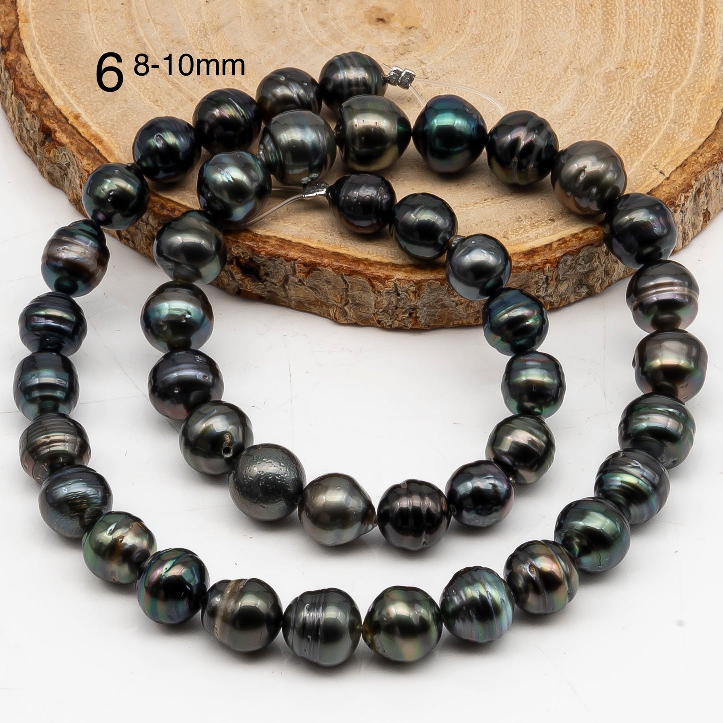 8-9mm Tahitian Pearl in Full Strand, Natural Colors with High Luster, Temporarily Strung Black Pearls for Jewelry Making, SKU # 3054TH