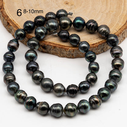 8-9mm Tahitian Pearl in Full Strand, Natural Colors with High Luster, Temporarily Strung Black Pearls for Jewelry Making, SKU # 3054TH