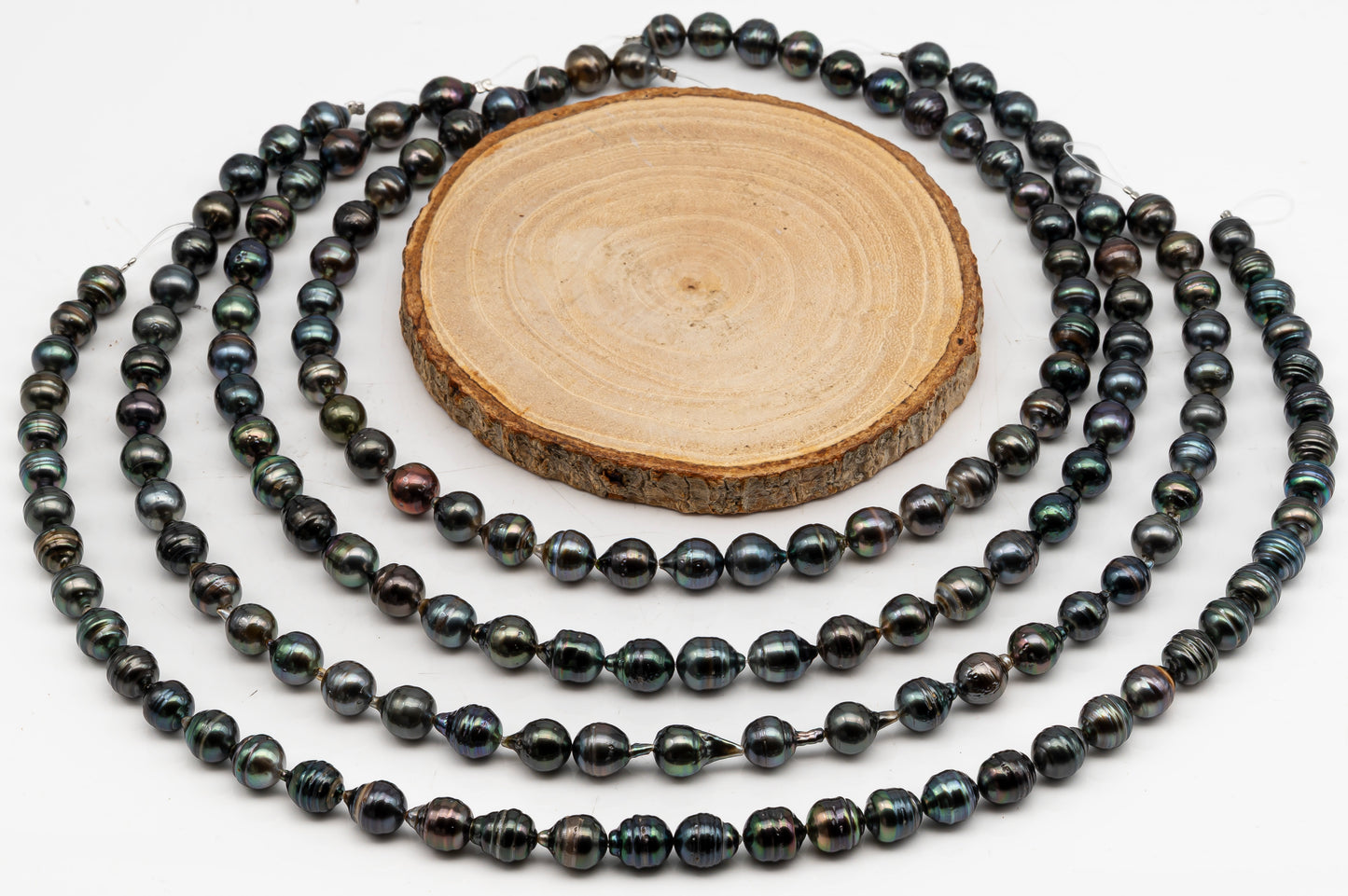8-9mm Tahitian Pearl in Full Strand, Natural Colors with High Luster, Temporarily Strung Black Pearls for Jewelry Making, SKU # 3055TH