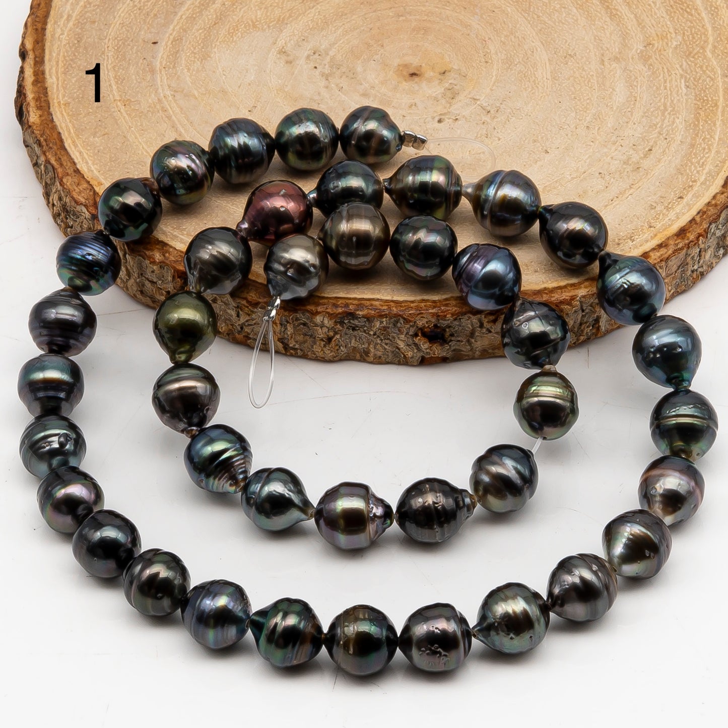 8-9mm Tahitian Pearl in Full Strand, Natural Colors with High Luster, Temporarily Strung Black Pearls for Jewelry Making, SKU # 3055TH