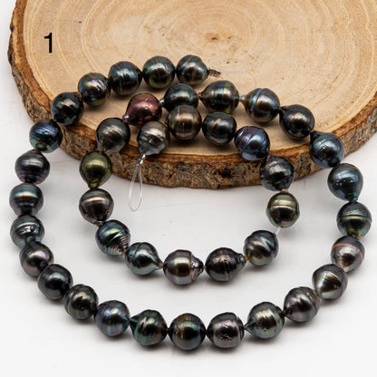 8-9mm Tahitian Pearl in Full Strand, Natural Colors with High Luster, Temporarily Strung Black Pearls for Jewelry Making, SKU # 3055TH