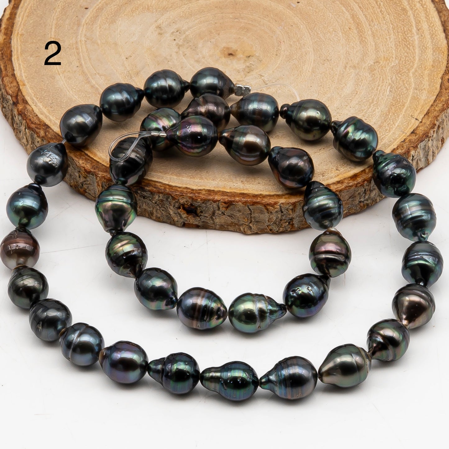 8-9mm Tahitian Pearl in Full Strand, Natural Colors with High Luster, Temporarily Strung Black Pearls for Jewelry Making, SKU # 3055TH