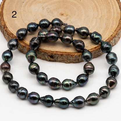 8-9mm Tahitian Pearl in Full Strand, Natural Colors with High Luster, Temporarily Strung Black Pearls for Jewelry Making, SKU # 3055TH