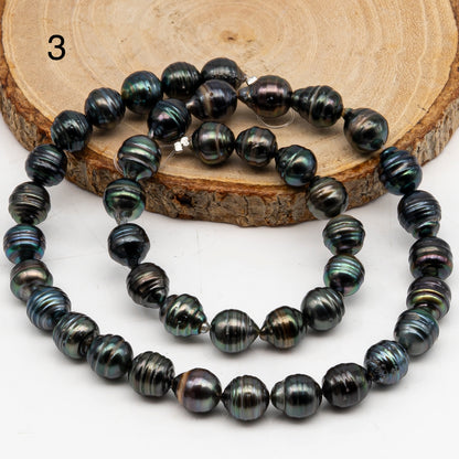 8-9mm Tahitian Pearl in Full Strand, Natural Colors with High Luster, Temporarily Strung Black Pearls for Jewelry Making, SKU # 3055TH