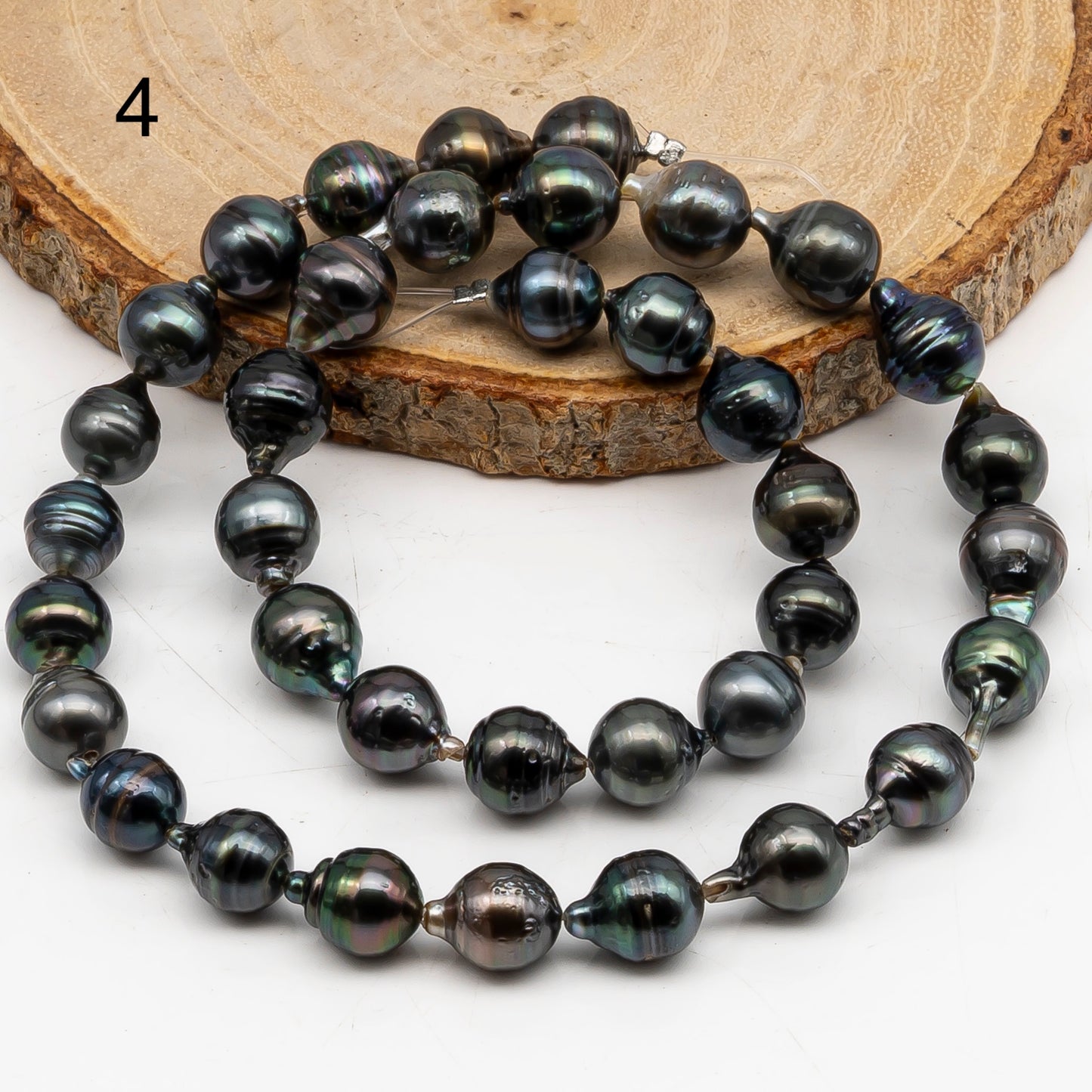 8-9mm Tahitian Pearl in Full Strand, Natural Colors with High Luster, Temporarily Strung Black Pearls for Jewelry Making, SKU # 3055TH