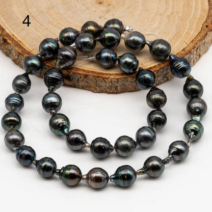 8-9mm Tahitian Pearl in Full Strand, Natural Colors with High Luster, Temporarily Strung Black Pearls for Jewelry Making, SKU # 3055TH