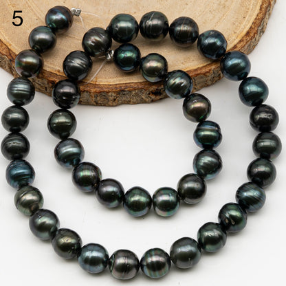 9-10mm Tahitian Pearl in Full Strand, Natural Colors with High Luster, Temporarily Strung Black Pearls for Jewelry Making, SKU # 3053TH