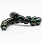 9-10mm Peacock Round Tahitian Pearl in High Quality Half Strand with Blemish, High Luster and Natural Color for Jewelry Making, SKU # 1553TH