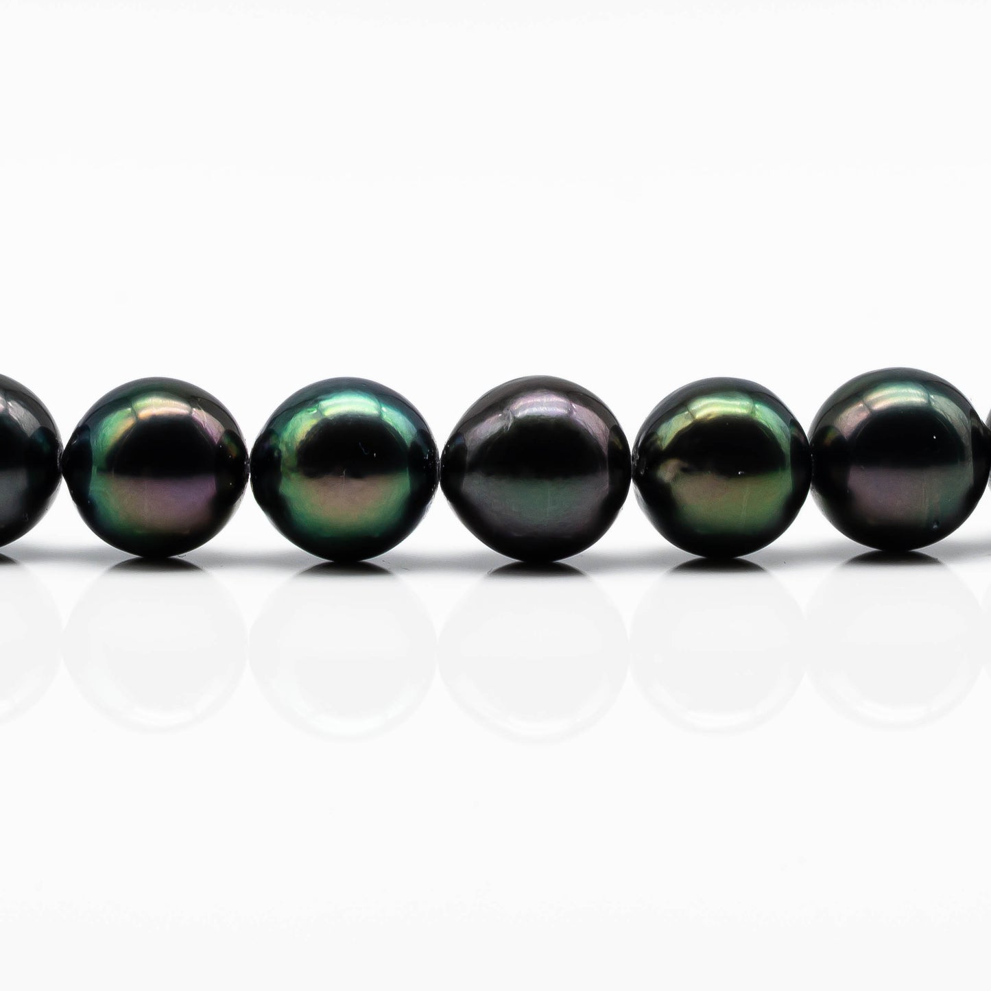 9-10mm Peacock Round Tahitian Pearl in High Quality Half Strand with Blemish, High Luster and Natural Color for Jewelry Making, SKU # 1553TH