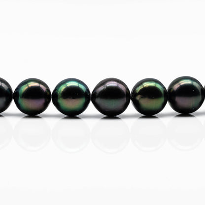9-10mm Peacock Round Tahitian Pearl in High Quality Half Strand with Blemish, High Luster and Natural Color for Jewelry Making, SKU # 1553TH