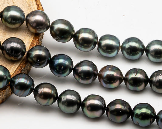 10-11mm Tahitian Pearl Full Strand with Minor Blemishes, Natural Colors, SKU # 3356TH
