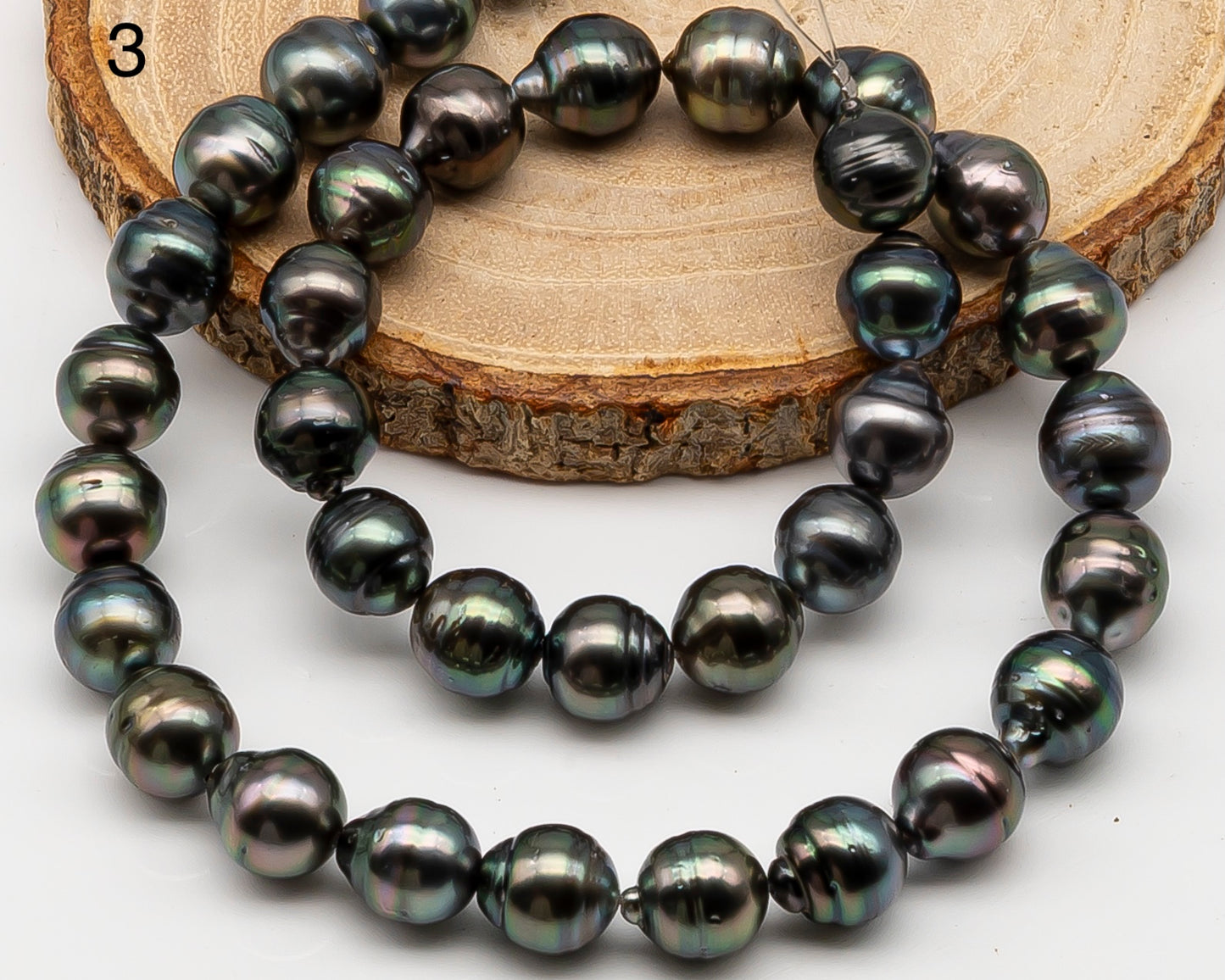10-11mm Tahitian Pearl Full Strand with Minor Blemishes, Natural Colors, SKU # 3358TH