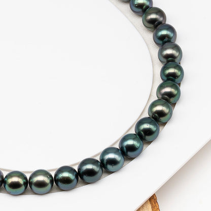 9-10mm Tahitian Pearl in Full Strand (No Hole) with Natural Color and High Luster, Temporarily Strung Pearl for Jewelry Making, SKU # 3380TH