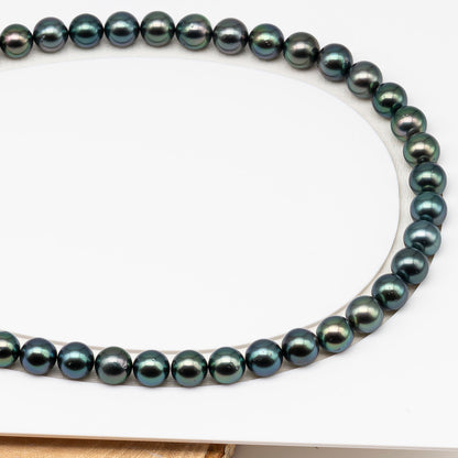 9-10mm Tahitian Pearl in Full Strand (No Hole) with Natural Color and High Luster, Temporarily Strung Pearl for Jewelry Making, SKU # 3380TH