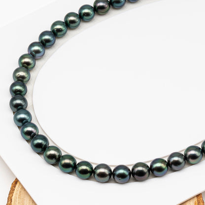9-10mm Tahitian Pearl in Full Strand (No Hole) with Natural Color and High Luster, Temporarily Strung Pearl for Jewelry Making, SKU # 3380TH