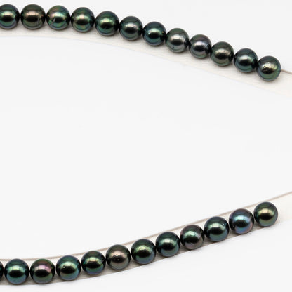 9-10mm Tahitian Pearl in Full Strand (No Hole) with Natural Color and High Luster, Temporarily Strung Pearl for Jewelry Making, SKU # 3381TH