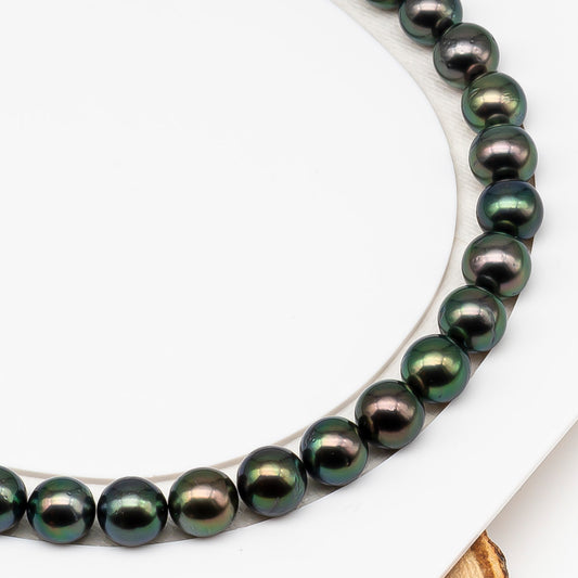 9-10mm Tahitian Pearl in Full Strand (No Hole) with Natural Color and High Luster, Temporarily Strung Pearl for Jewelry Making, SKU # 3381TH