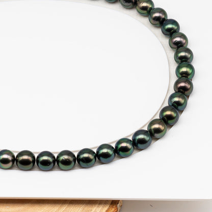 9-10mm Tahitian Pearl in Full Strand (No Hole) with Natural Color and High Luster, Temporarily Strung Pearl for Jewelry Making, SKU # 3381TH