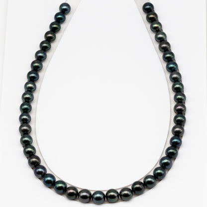 9-10mm Tahitian Pearl in Full Strand (No Hole) with Natural Color and High Luster, Temporarily Strung Pearl for Jewelry Making, SKU # 3382TH