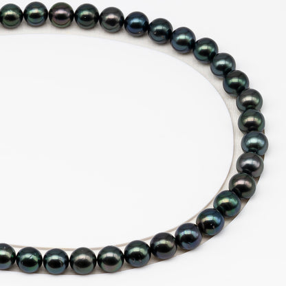 9-10mm Tahitian Pearl in Full Strand (No Hole) with Natural Color and High Luster, Temporarily Strung Pearl for Jewelry Making, SKU # 3382TH