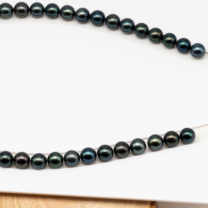 9-10mm Tahitian Pearl in Full Strand (No Hole) with Natural Color and High Luster, Temporarily Strung Pearl for Jewelry Making, SKU # 3382TH