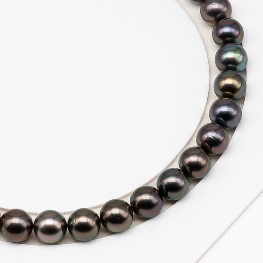 9-10mm Tahitian Pearl in Full Strand (No Hole) with Natural Color and High Luster, Temporarily Strung Pearl for Jewelry Making, SKU # 3384TH
