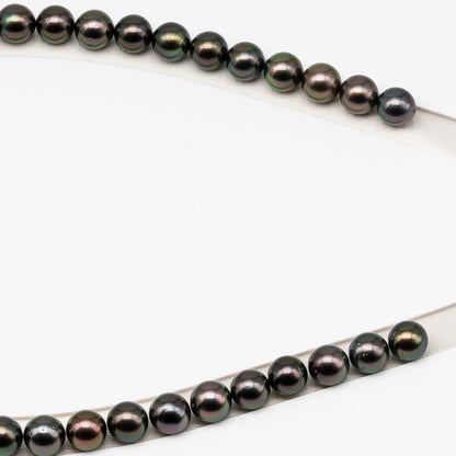 9-10mm Tahitian Pearl in Full Strand (No Hole) with Natural Color and High Luster, Temporarily Strung Pearl for Jewelry Making, SKU # 3384TH