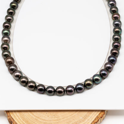 9-10mm Tahitian Pearl in Full Strand (No Hole) with Natural Color and High Luster, Temporarily Strung Pearl for Jewelry Making, SKU # 3384TH