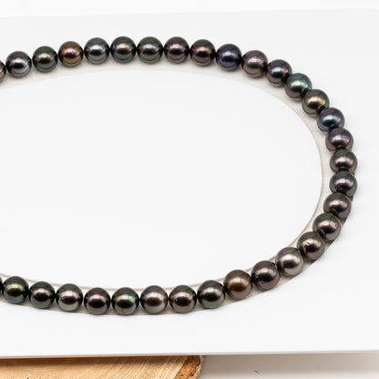 9-10mm Tahitian Pearl in Full Strand (No Hole) with Natural Color and High Luster, Temporarily Strung Pearl for Jewelry Making, SKU # 3384TH