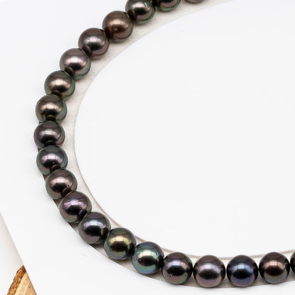 9-10mm Tahitian Pearl in Full Strand (No Hole) with Natural Color and High Luster, Temporarily Strung Pearl for Jewelry Making, SKU # 3384TH