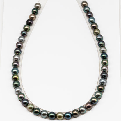 9-10mm Tahitian Pearl in Full Strand (No Hole) with Natural Color and High Luster, Temporarily Strung Pearl for Jewelry Making, SKU # 3385TH